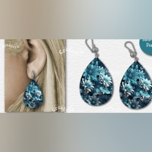 Teal Floral Teardrop Earrings - Picture 1 of 1